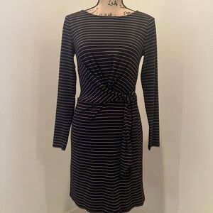 NWT! LOFT Long-Sleeve Black Dress with Gold Stripes